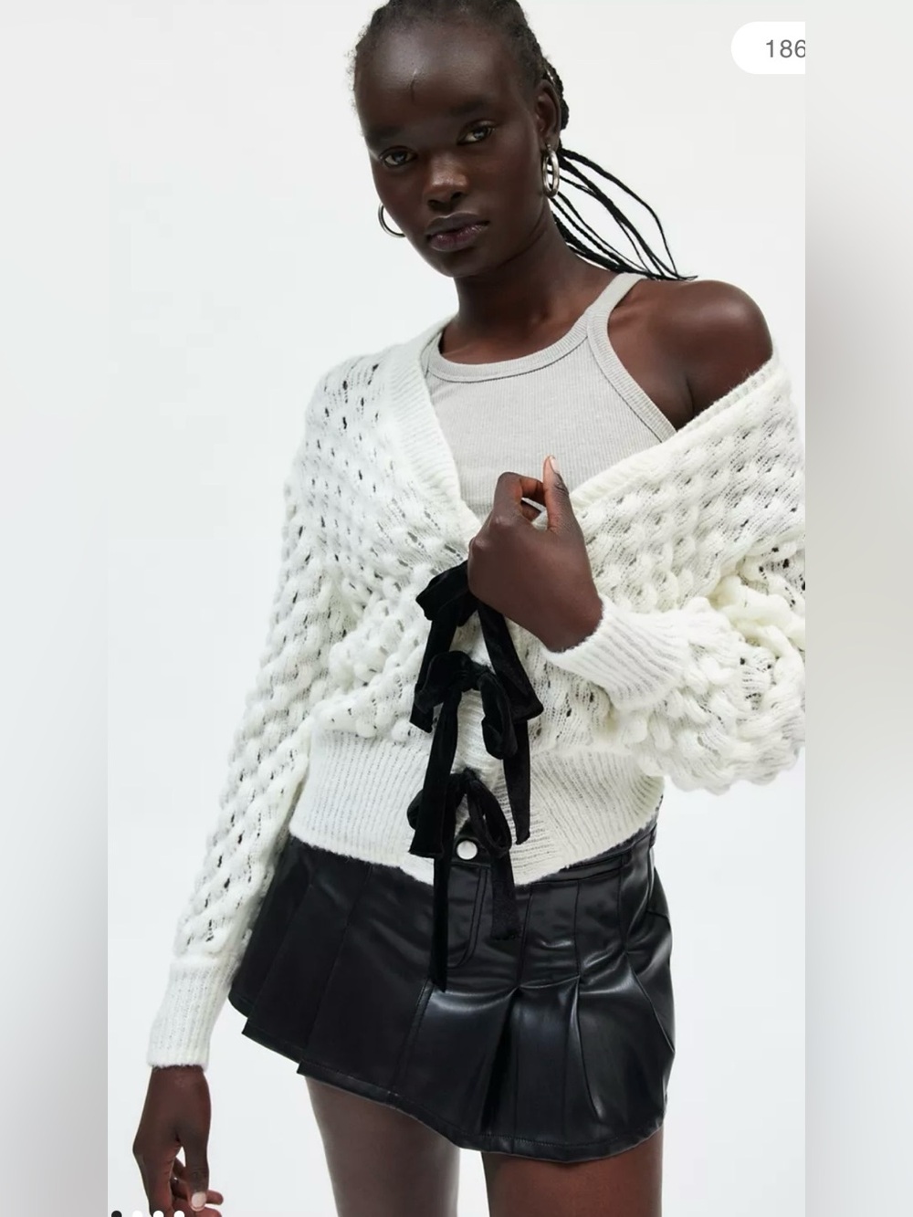 NWTKimchi Blue / Urban Outfitters Cream Open-Knit Sweater with Black Ribbon Ties